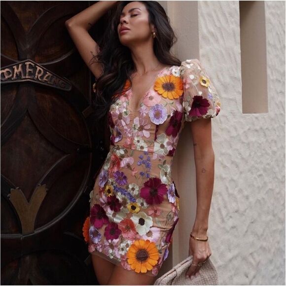 Elliott rosalind floral applique embellished statement minidress size XS NWT$370 - Picture 1 of 8
